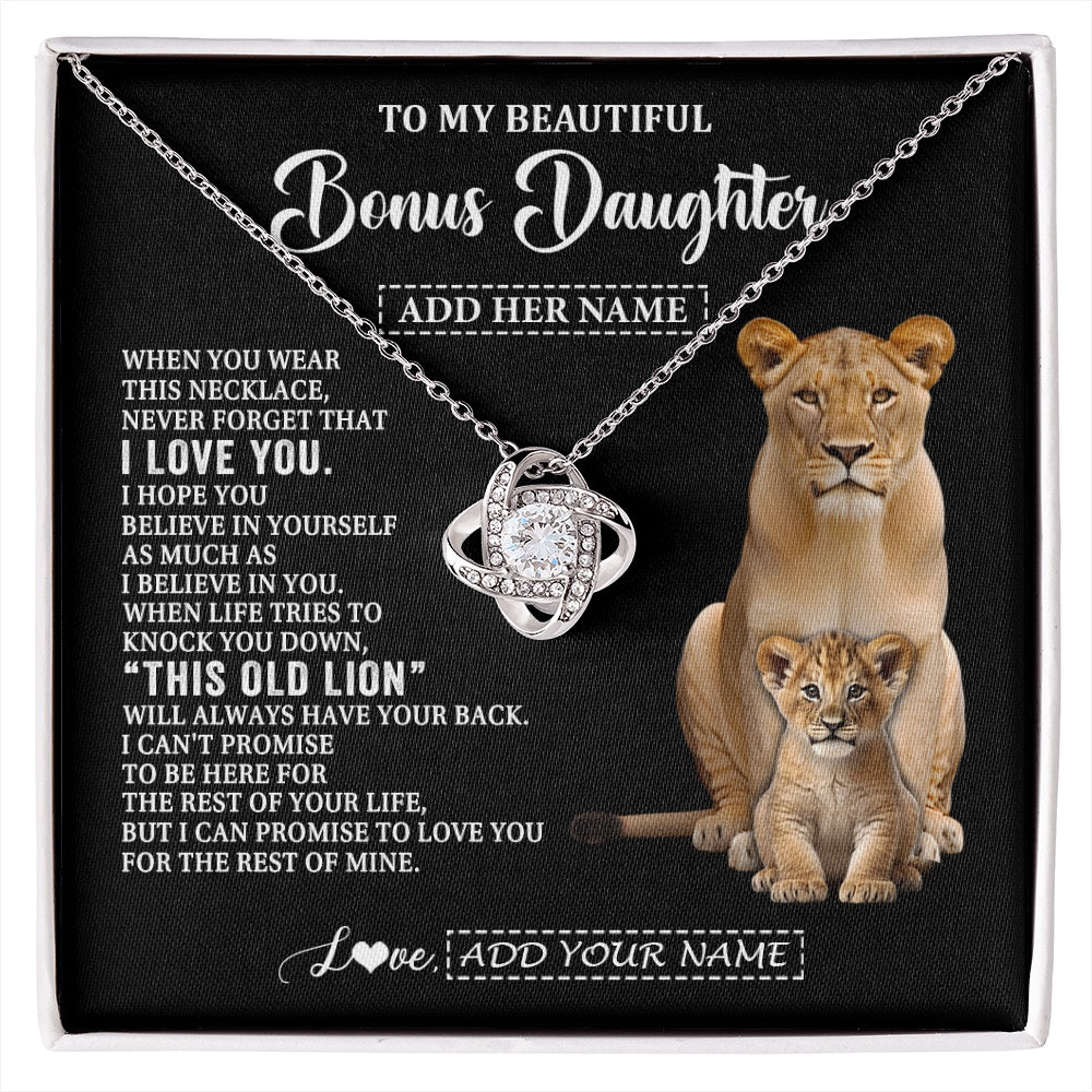 Love Knot Necklace 14K White Gold Finish | 1 | Personalized To My Bonus Daughter Gifts From Stepmother Necklace This Old Lion Love You Stepdaughter Birthday Gifts Graduation Christmas Gift Box Message Card | https://siriusteestore.