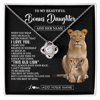 Love Knot Necklace 14K White Gold Finish | 1 | Personalized To My Bonus Daughter Gifts From Stepmother Necklace This Old Lion Love You Stepdaughter Birthday Gifts Graduation Christmas Gift Box Message Card | https://siriusteestore.