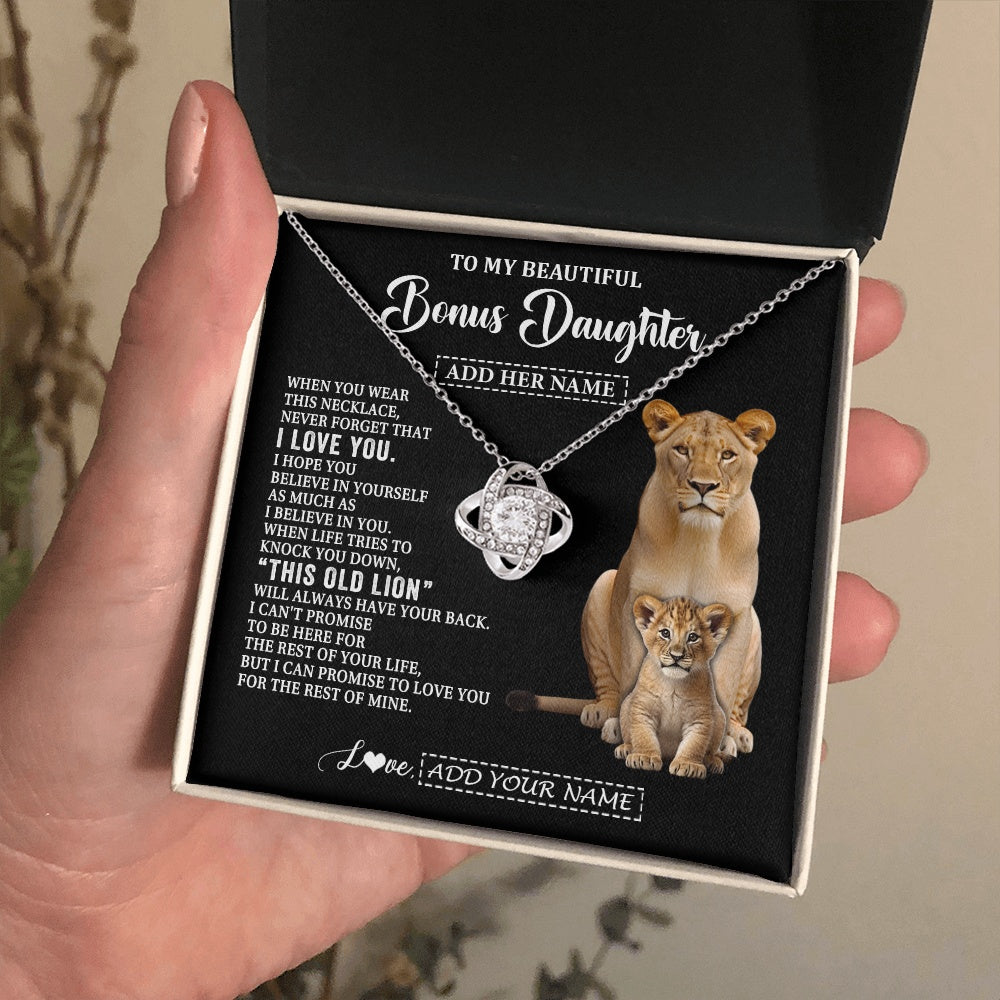 Love Knot Necklace 14K White Gold Finish | 2 | Personalized To My Bonus Daughter Gifts From Stepmother Necklace This Old Lion Love You Stepdaughter Birthday Gifts Graduation Christmas Gift Box Message Card | https://siriusteestore.