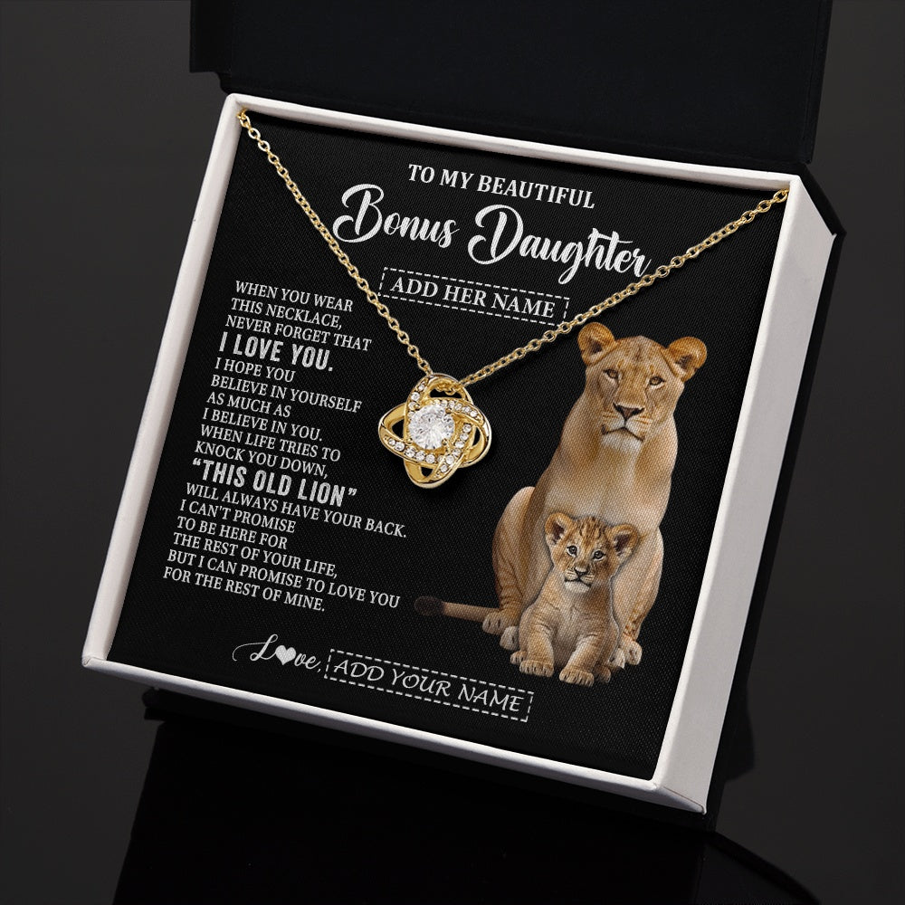 Love Knot Necklace 18K Yellow Gold Finish | 2 | Personalized To My Bonus Daughter Gifts From Stepmother Necklace This Old Lion Love You Stepdaughter Birthday Gifts Graduation Christmas Gift Box Message Card | https://siriusteestore.