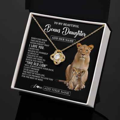 Love Knot Necklace 18K Yellow Gold Finish | 2 | Personalized To My Bonus Daughter Gifts From Stepmother Necklace This Old Lion Love You Stepdaughter Birthday Gifts Graduation Christmas Gift Box Message Card | https://siriusteestore.