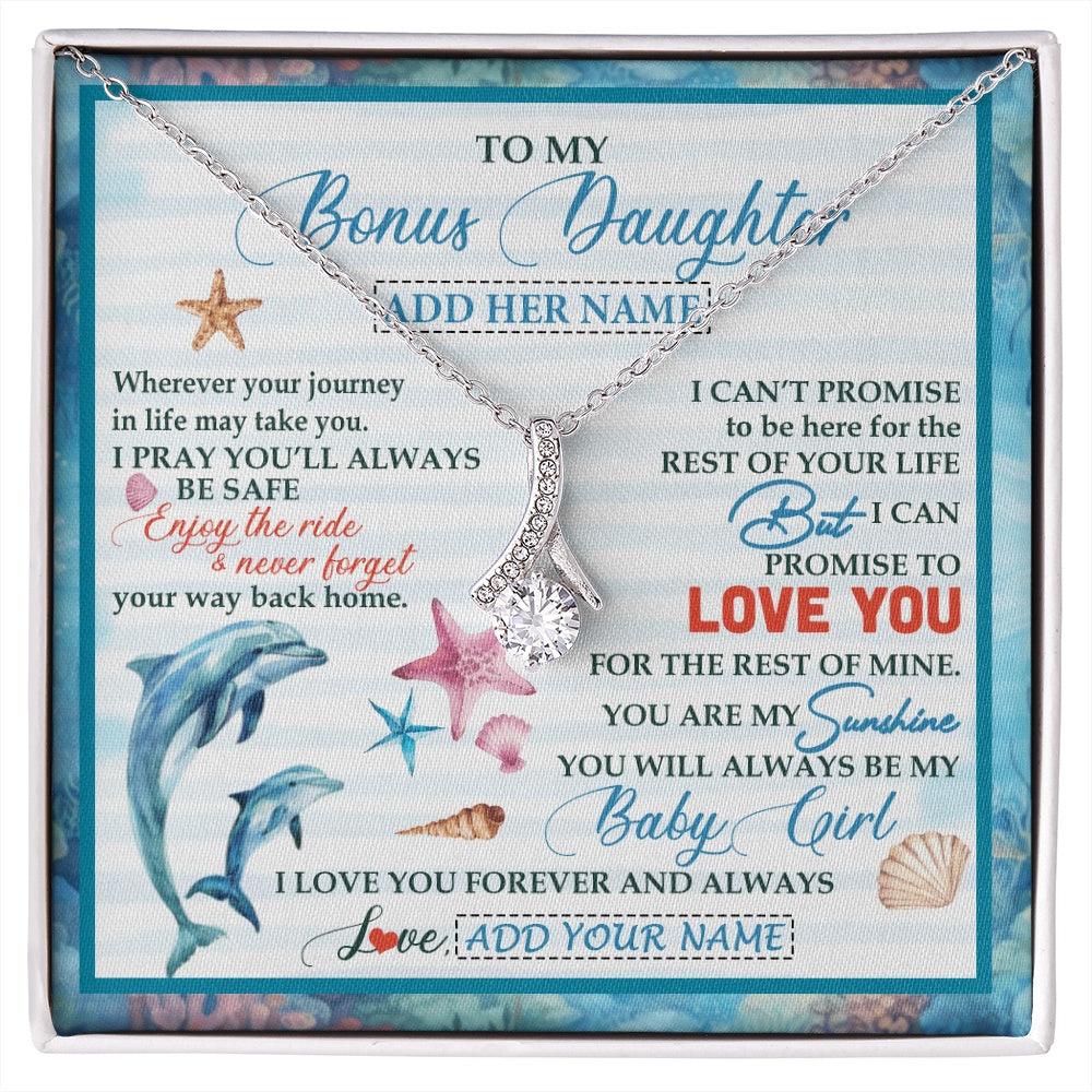 Alluring Beauty Necklace 14K White Gold Finish | 1 | Personalized To My Bonus Daughter Gifts Necklace Dolphin From Stepmom My Sunshine For Jewelry Stepddaughter Birthday Gift Christmas Gift Box Message Card | https://siriusteestore.
