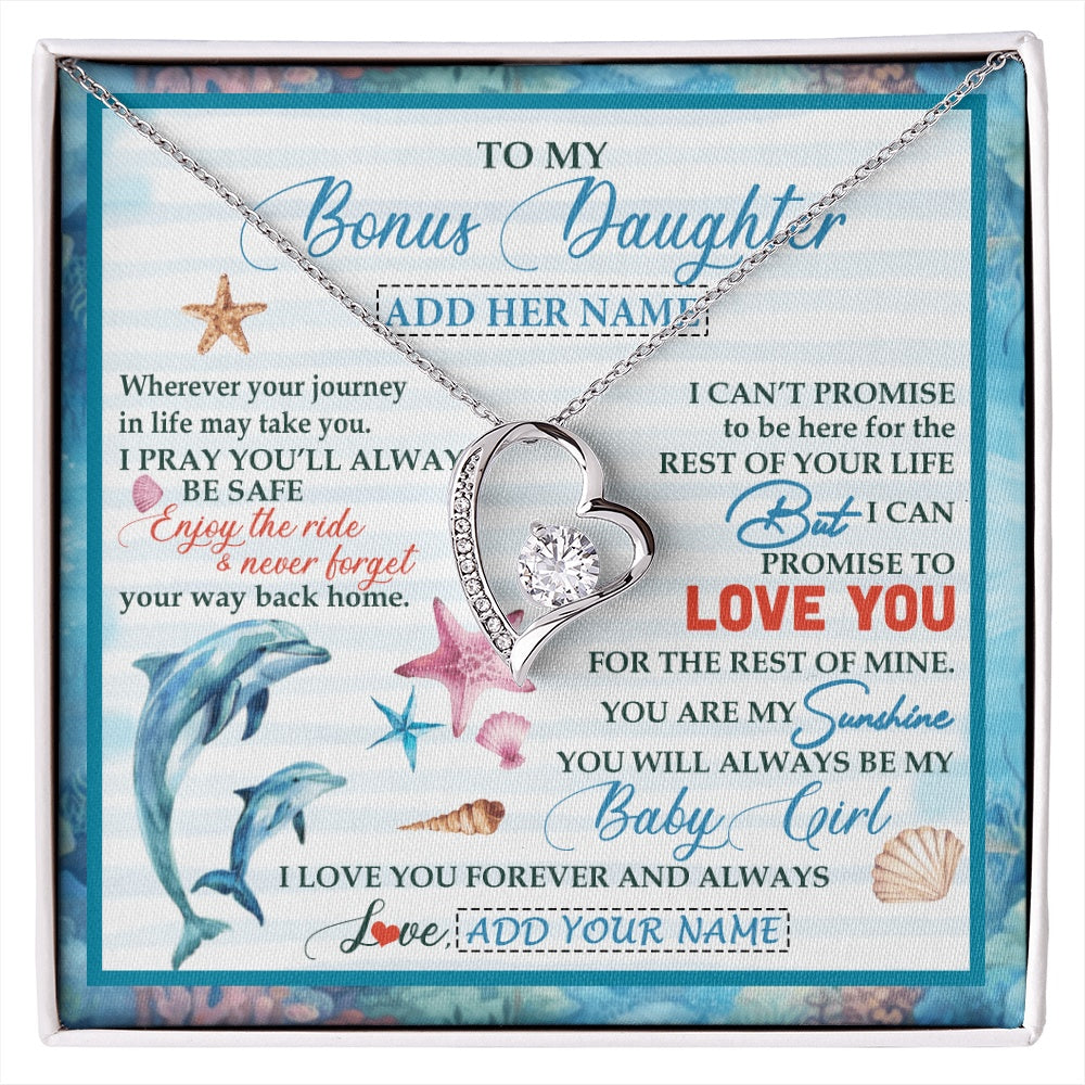 Forever Love Necklace 14K White Gold Finish | 1 | Personalized To My Bonus Daughter Gifts Necklace Dolphin From Stepmom My Sunshine For Jewelry Stepddaughter Birthday Gift Christmas Gift Box Message Card | https://siriusteestore.