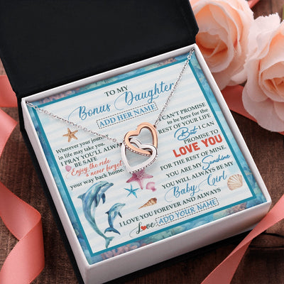 Interlocking Hearts Necklace Stainless Steel & Rose Gold Finish | 2 | Personalized To My Bonus Daughter Gifts Necklace Dolphin From Stepmom My Sunshine For Jewelry Stepddaughter Birthday Gift Christmas Gift Box Message Card | https://siriusteestore.