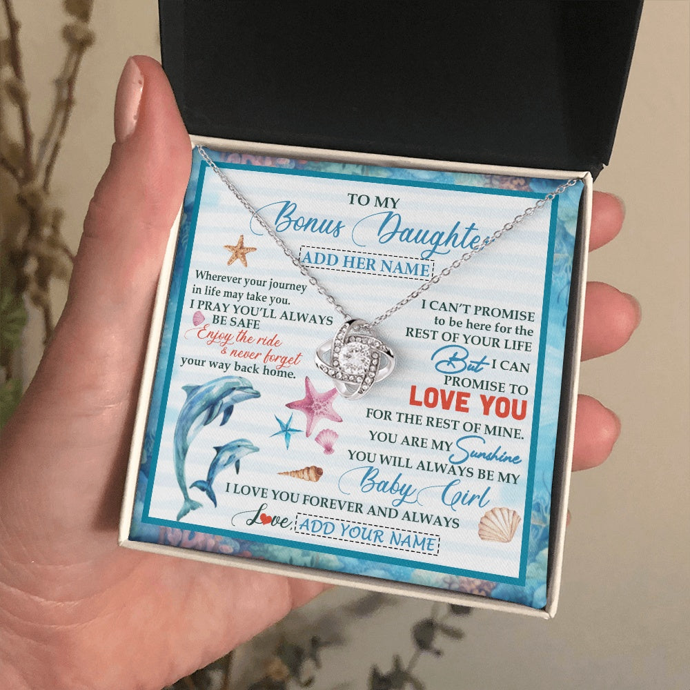 Love Knot Necklace 14K White Gold Finish | 2 | Personalized To My Bonus Daughter Gifts Necklace Dolphin From Stepmom My Sunshine For Jewelry Stepddaughter Birthday Gift Christmas Gift Box Message Card | https://siriusteestore.