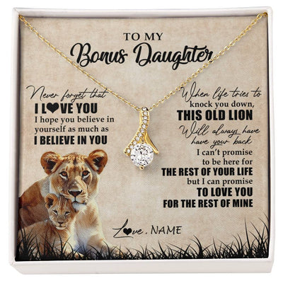 Alluring Beauty Necklace 18K Yellow Gold Finish | Personalized To My Bonus Daughter Gifts Necklace From Bonus Mom Old Lion Stepdaughter Jewelry Birthday Graduation Christmas Customized Gift Box Message Card | siriusteestore