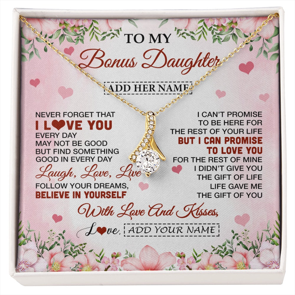 Alluring Beauty Necklace 18K Yellow Gold Finish | 1 | Personalized To My Bonus Daughter Gifts Necklace From Step Mom Floral I Love You Birthday Gifts For Stepdaughter Graduation Christmas Gift Box Message Card | https://siriusteestore.
