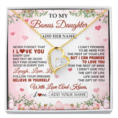 Forever Love Necklace 18K Yellow Gold Finish | 1 | Personalized To My Bonus Daughter Gifts Necklace From Step Mom Floral I Love You Birthday Gifts For Stepdaughter Graduation Christmas Gift Box Message Card | https://siriusteestore.