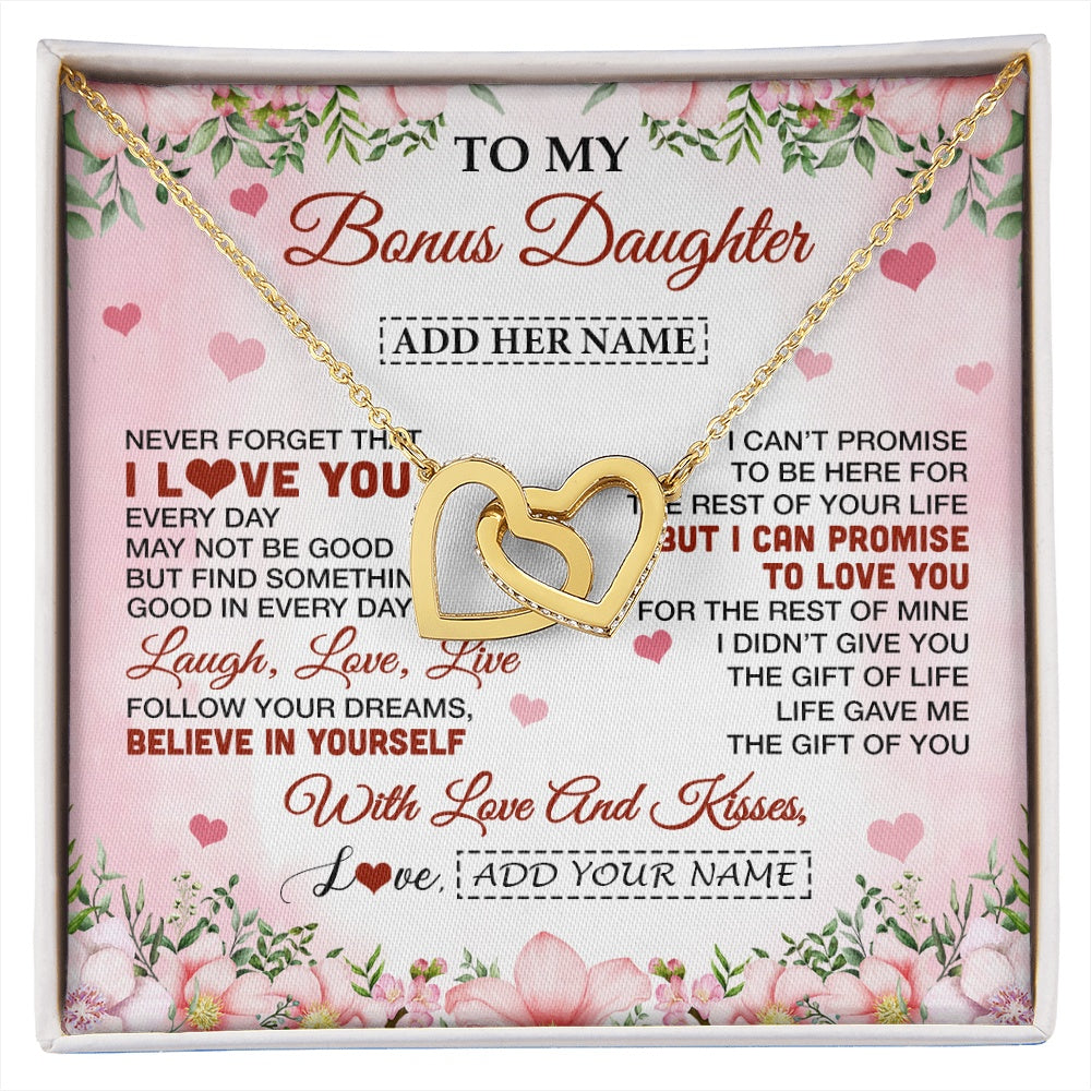 Interlocking Hearts Necklace 18K Yellow Gold Finish | 1 | Personalized To My Bonus Daughter Gifts Necklace From Step Mom Floral I Love You Birthday Gifts For Stepdaughter Graduation Christmas Gift Box Message Card | https://siriusteestore.