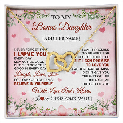 Interlocking Hearts Necklace 18K Yellow Gold Finish | 1 | Personalized To My Bonus Daughter Gifts Necklace From Step Mom Floral I Love You Birthday Gifts For Stepdaughter Graduation Christmas Gift Box Message Card | https://siriusteestore.