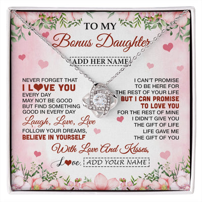 Love Knot Necklace 14K White Gold Finish | 1 | Personalized To My Bonus Daughter Gifts Necklace From Step Mom Floral I Love You Birthday Gifts For Stepdaughter Graduation Christmas Gift Box Message Card | https://siriusteestore.