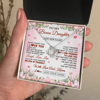Love Knot Necklace 14K White Gold Finish | 2 | Personalized To My Bonus Daughter Gifts Necklace From Step Mom Floral I Love You Birthday Gifts For Stepdaughter Graduation Christmas Gift Box Message Card | https://siriusteestore.