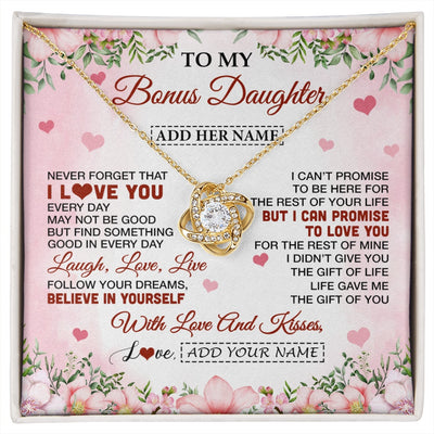 Love Knot Necklace 18K Yellow Gold Finish | 1 | Personalized To My Bonus Daughter Gifts Necklace From Step Mom Floral I Love You Birthday Gifts For Stepdaughter Graduation Christmas Gift Box Message Card | https://siriusteestore.