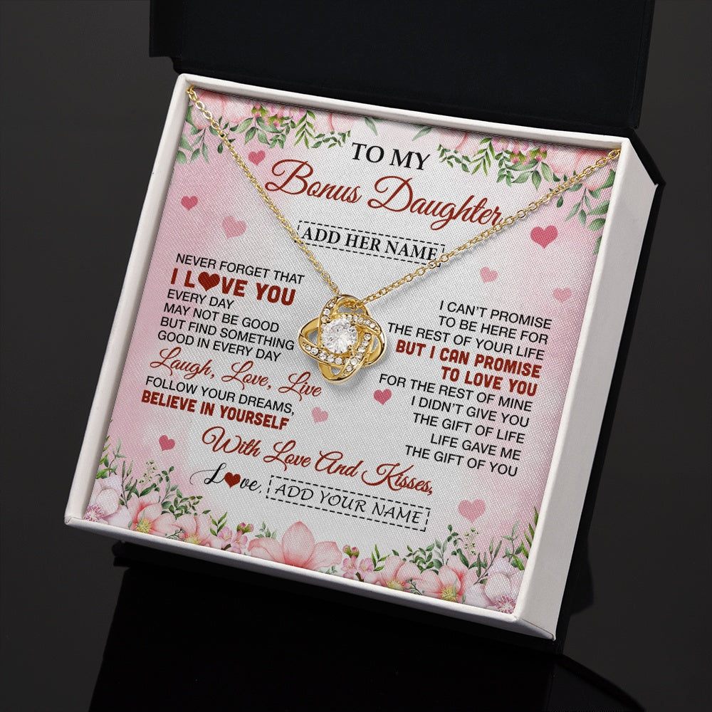Love Knot Necklace 18K Yellow Gold Finish | 2 | Personalized To My Bonus Daughter Gifts Necklace From Step Mom Floral I Love You Birthday Gifts For Stepdaughter Graduation Christmas Gift Box Message Card | https://siriusteestore.