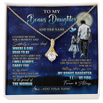 Alluring Beauty Necklace 18K Yellow Gold Finish | 1 | Personalized To My Bonus Daughter Gifts Necklace From Stepdad I Closed My Eyes For A Moment Stepdaughter Birthday Graduation Christmas Gift Box Message Card | siriusteestore.myshopify