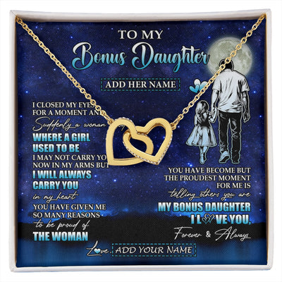 Interlocking Hearts Necklace 18K Yellow Gold Finish | 1 | Personalized To My Bonus Daughter Gifts Necklace From Stepdad I Closed My Eyes For A Moment Stepdaughter Birthday Graduation Christmas Gift Box Message Card | siriusteestore.myshopify