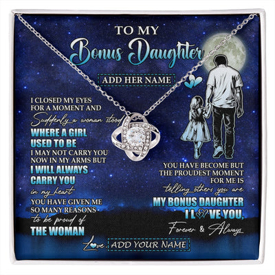 Love Knot Necklace 14K White Gold Finish | 1 | Personalized To My Bonus Daughter Gifts Necklace From Stepdad I Closed My Eyes For A Moment Stepdaughter Birthday Graduation Christmas Gift Box Message Card | siriusteestore.myshopify