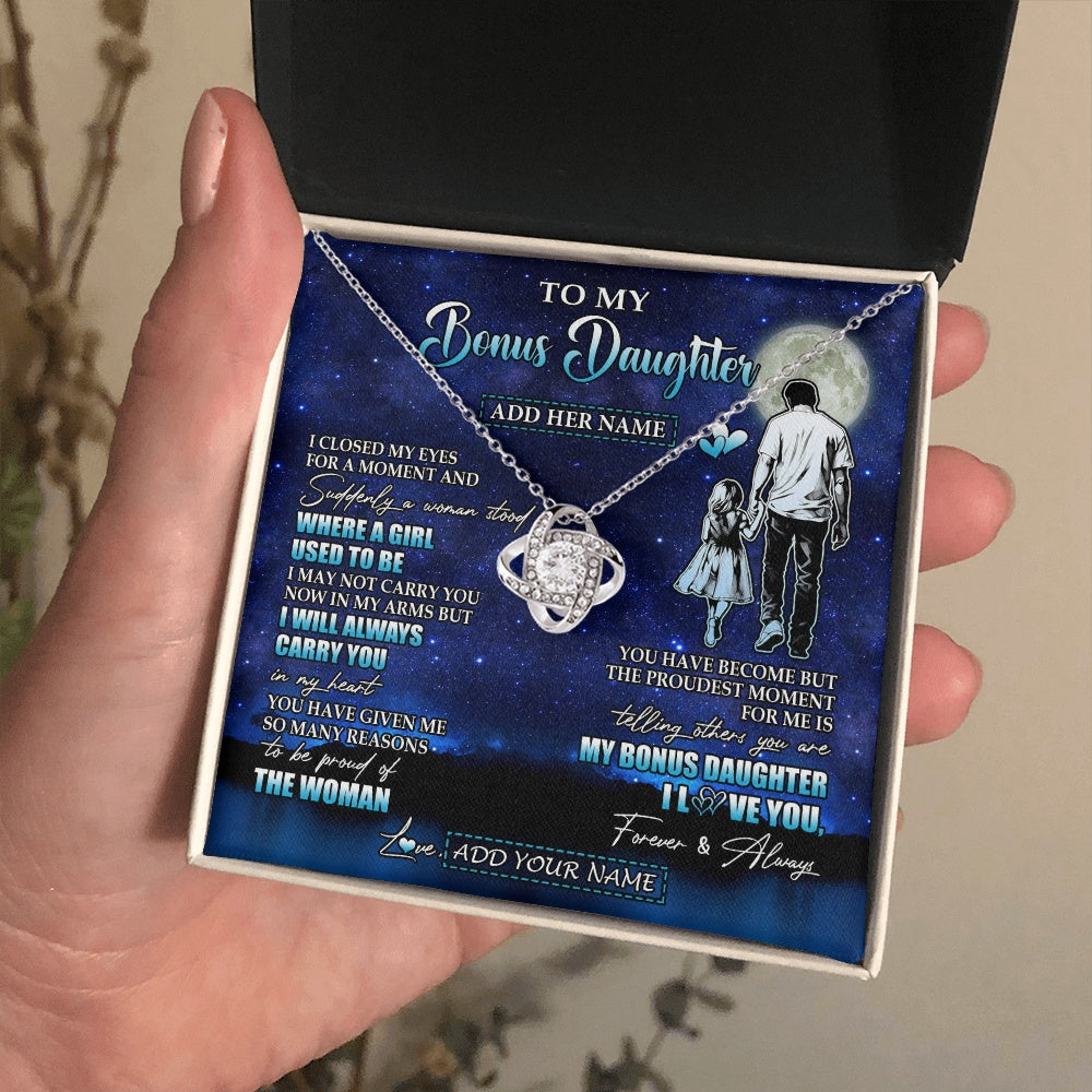 Love Knot Necklace 14K White Gold Finish | 2 | Personalized To My Bonus Daughter Gifts Necklace From Stepdad I Closed My Eyes For A Moment Stepdaughter Birthday Graduation Christmas Gift Box Message Card | siriusteestore.myshopify