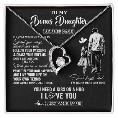 Forever Love Necklace 14K White Gold Finish | 1 | Personalized To My Bonus Daughter Gifts Necklace From Stepdad My Only Wish For You Stepdaughter Birthday Gifts Graduation Christmas Gift Box Message Card | siriusteestore.myshopify
