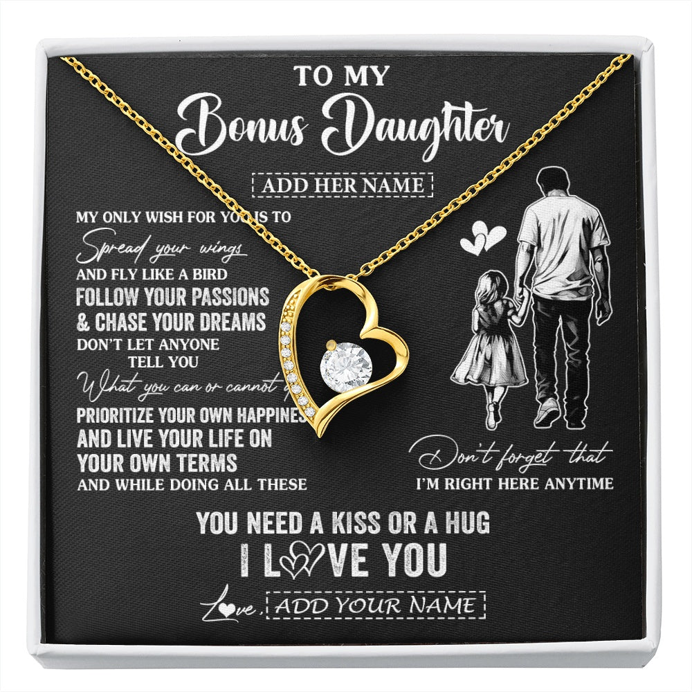 Forever Love Necklace 18K Yellow Gold Finish | 1 | Personalized To My Bonus Daughter Gifts Necklace From Stepdad My Only Wish For You Stepdaughter Birthday Gifts Graduation Christmas Gift Box Message Card | siriusteestore.myshopify