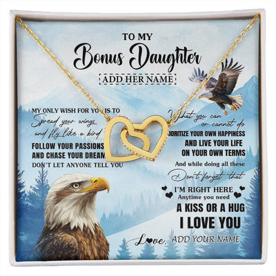 Interlocking Hearts Necklace 18K Yellow Gold Finish | 1 | Personalized To My Bonus Daughter Gifts Necklace From Stepdad Stepmom Eagle My Only Wish For You Stepdaughter Birthday Gifts Christmas Gift Box Message Card | siriusteestore.myshopify