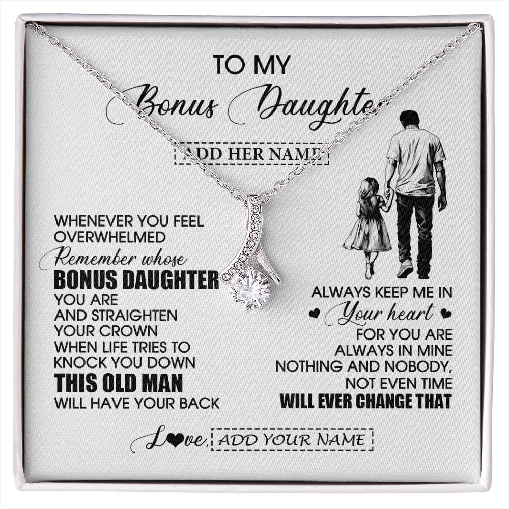 Alluring Beauty Necklace 14K White Gold Finish | 1 | Personalized To My Bonus Daughter Gifts Necklace From Stepdad Whenever Man Unique Birthday Gifts For Stepdaughter Graduation Christmas Gift Box Message Card | siriusteestore.myshopify