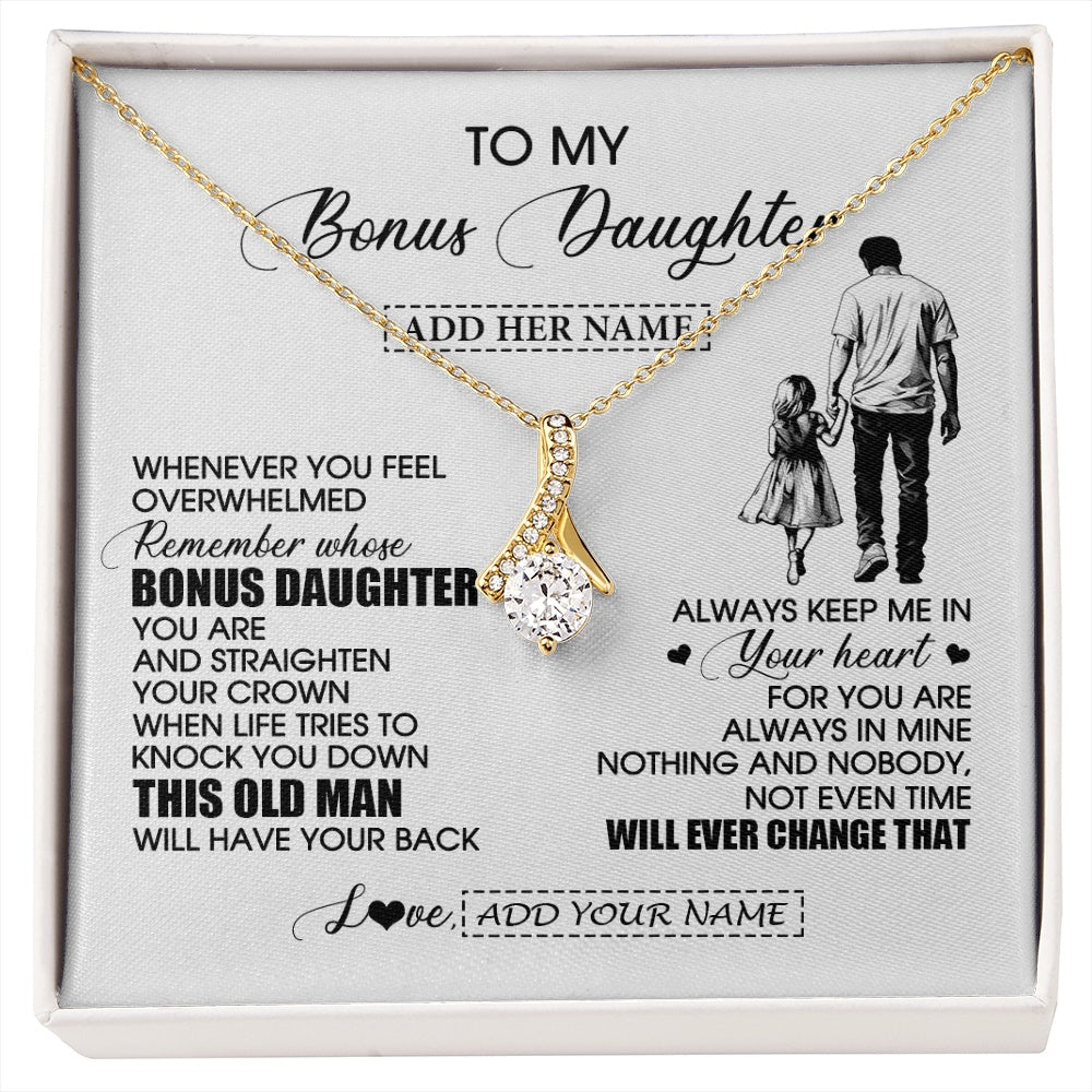 Alluring Beauty Necklace 18K Yellow Gold Finish | 1 | Personalized To My Bonus Daughter Gifts Necklace From Stepdad Whenever Man Unique Birthday Gifts For Stepdaughter Graduation Christmas Gift Box Message Card | siriusteestore.myshopify