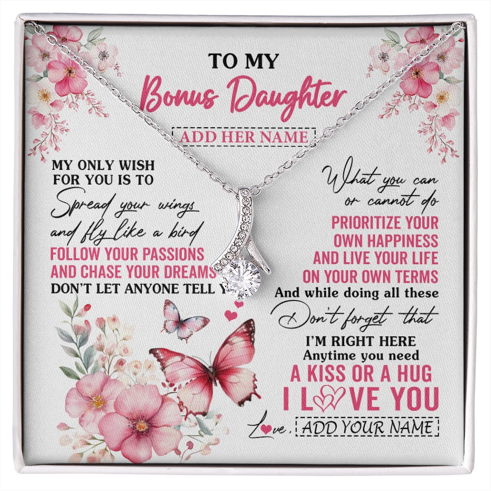 Alluring Beauty Necklace 14K White Gold Finish | 1 | Personalized To My Bonus Daughter Gifts Necklace From Stepmom Butterfly My Only Wish For You Stepdaughter Birthday Gifts Christmas Gift Box Message Card | siriusteestore.myshopify