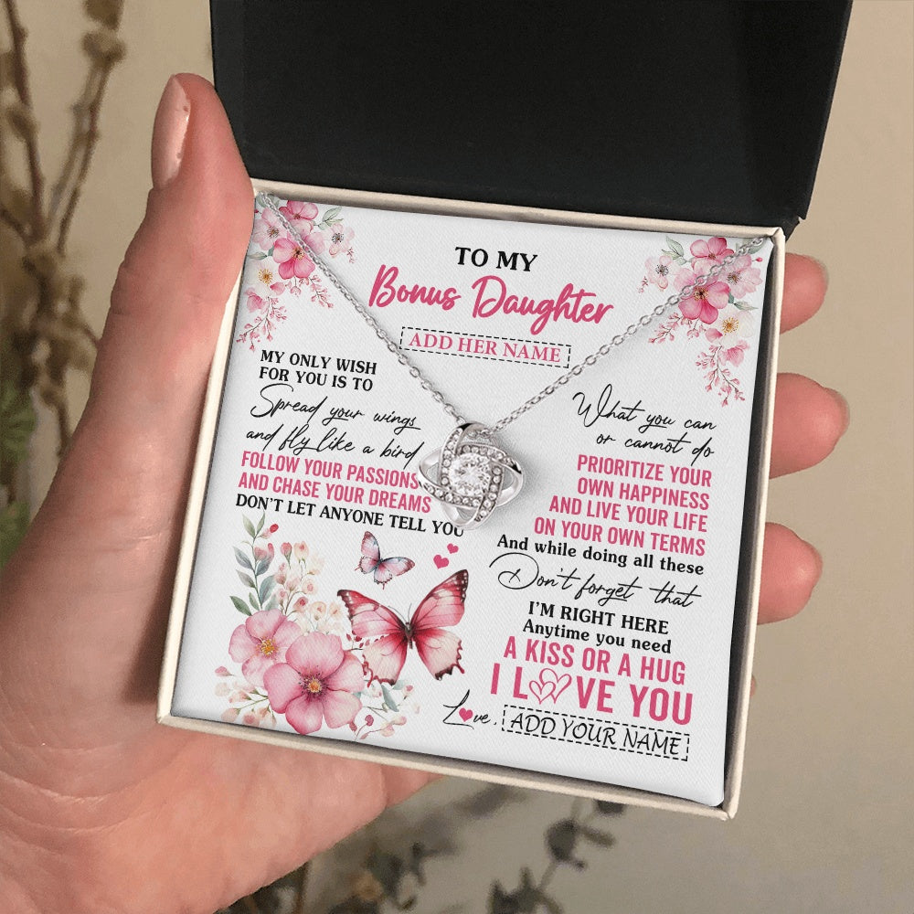 Love Knot Necklace 14K White Gold Finish | 2 | Personalized To My Bonus Daughter Gifts Necklace From Stepmom Butterfly My Only Wish For You Stepdaughter Birthday Gifts Christmas Gift Box Message Card | siriusteestore.myshopify