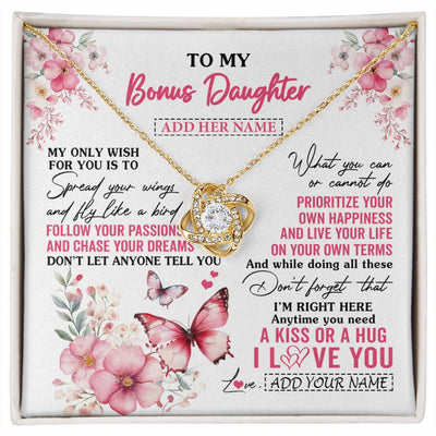 Love Knot Necklace 18K Yellow Gold Finish | 1 | Personalized To My Bonus Daughter Gifts Necklace From Stepmom Butterfly My Only Wish For You Stepdaughter Birthday Gifts Christmas Gift Box Message Card | siriusteestore.myshopify