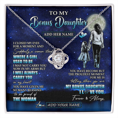 Love Knot Necklace 14K White Gold Finish | 1 | Personalized To My Bonus Daughter Gifts Necklace From Stepmom I Closed My Eyes For A Moment Stepdaughter Birthday Graduation Christmas Gift Box Message Card | siriusteestore.myshopify