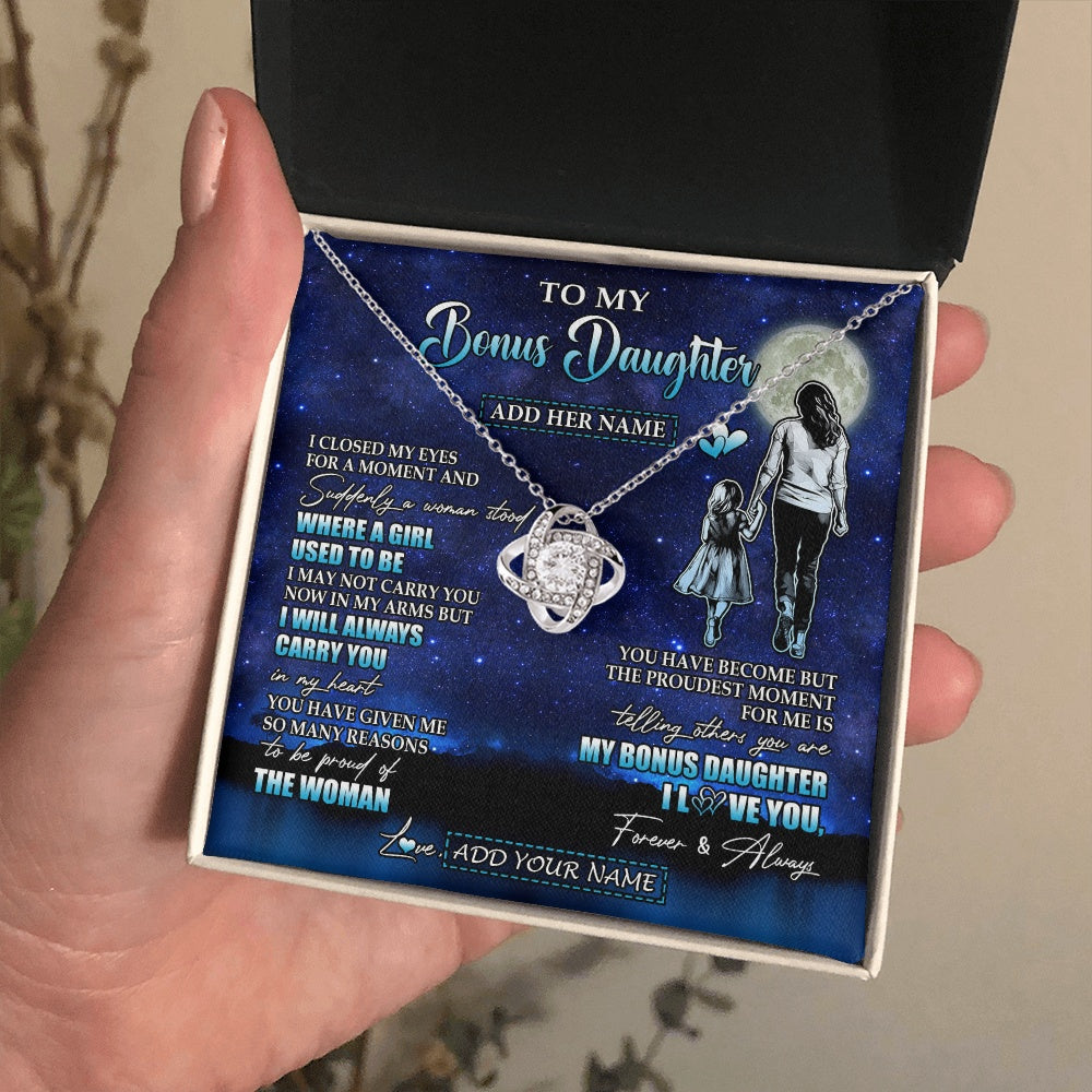 Love Knot Necklace 14K White Gold Finish | 2 | Personalized To My Bonus Daughter Gifts Necklace From Stepmom I Closed My Eyes For A Moment Stepdaughter Birthday Graduation Christmas Gift Box Message Card | siriusteestore.myshopify