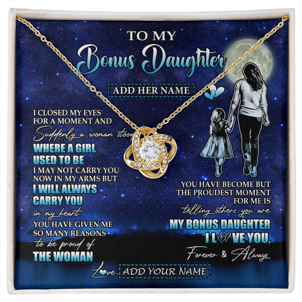 Love Knot Necklace 18K Yellow Gold Finish | 1 | Personalized To My Bonus Daughter Gifts Necklace From Stepmom I Closed My Eyes For A Moment Stepdaughter Birthday Graduation Christmas Gift Box Message Card | siriusteestore.myshopify