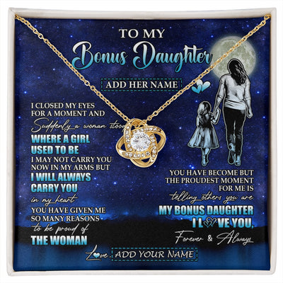 Love Knot Necklace 18K Yellow Gold Finish | 1 | Personalized To My Bonus Daughter Gifts Necklace From Stepmom I Closed My Eyes For A Moment Stepdaughter Birthday Graduation Christmas Gift Box Message Card | siriusteestore.myshopify