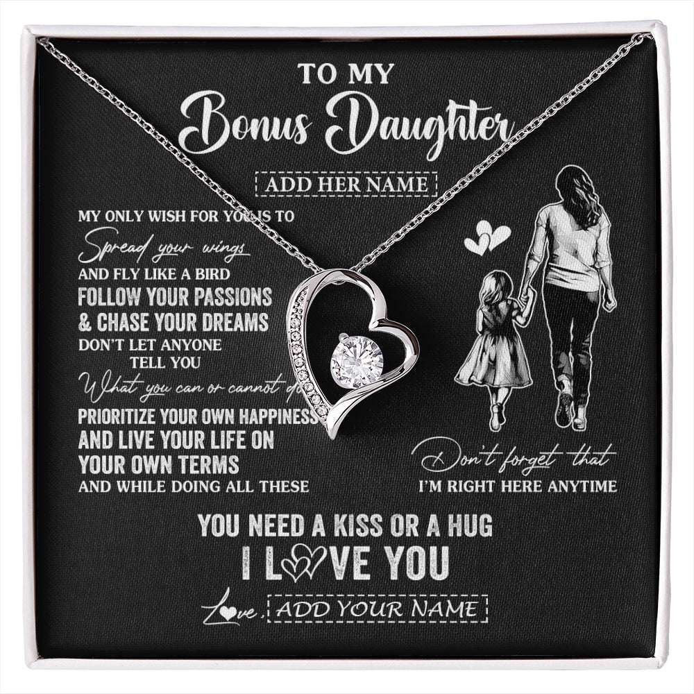 Forever Love Necklace 14K White Gold Finish | 1 | Personalized To My Bonus Daughter Gifts Necklace From Stepmom My Only Wish For You Stepdaughter Birthday Gifts Graduation Christmas Gift Box Message Card | siriusteestore.myshopify