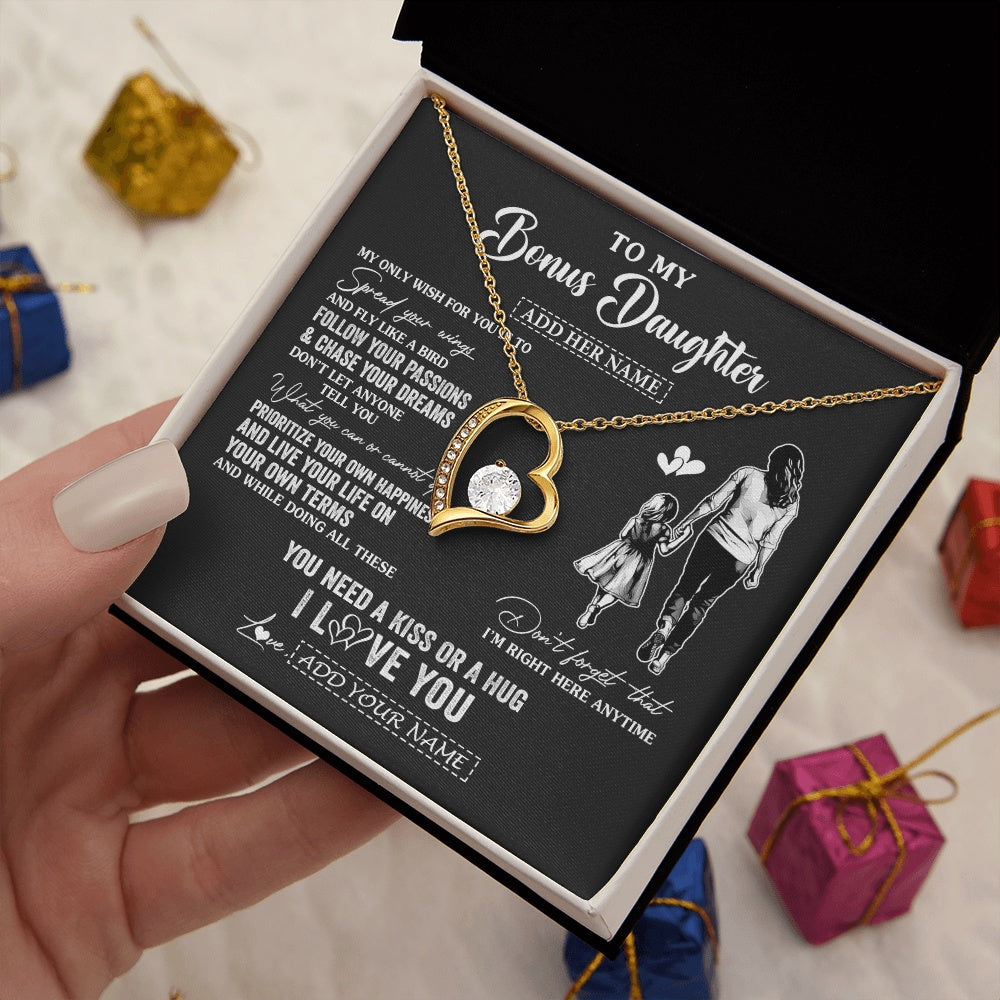 Forever Love Necklace 18K Yellow Gold Finish | 2 | Personalized To My Bonus Daughter Gifts Necklace From Stepmom My Only Wish For You Stepdaughter Birthday Gifts Graduation Christmas Gift Box Message Card | siriusteestore.myshopify
