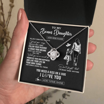 Love Knot Necklace 14K White Gold Finish | 2 | Personalized To My Bonus Daughter Gifts Necklace From Stepmom My Only Wish For You Stepdaughter Birthday Gifts Graduation Christmas Gift Box Message Card | siriusteestore.myshopify