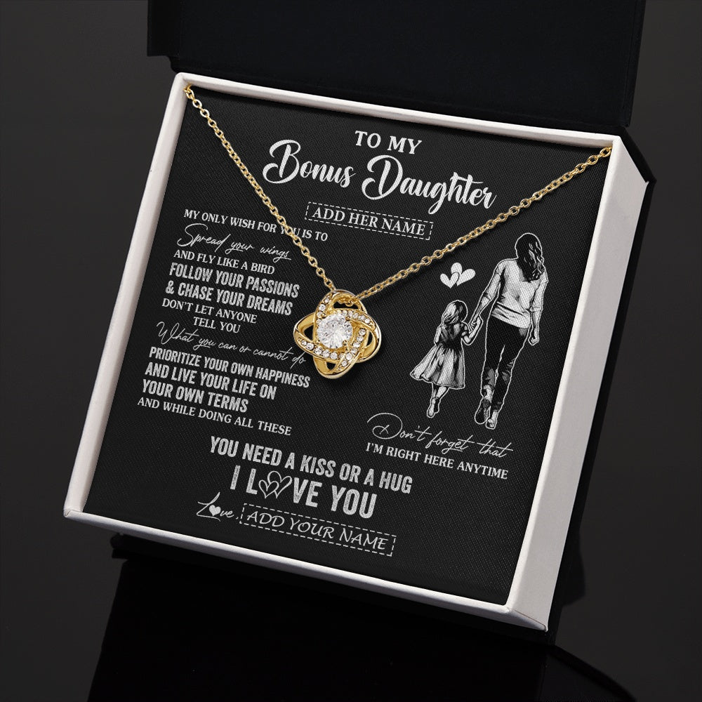 Love Knot Necklace 18K Yellow Gold Finish | 2 | Personalized To My Bonus Daughter Gifts Necklace From Stepmom My Only Wish For You Stepdaughter Birthday Gifts Graduation Christmas Gift Box Message Card | siriusteestore.myshopify