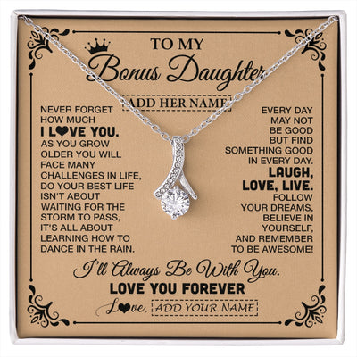 Alluring Beauty Necklace 14K White Gold Finish | 1 | Personalized To My Bonus Daughter Gifts Necklace From Stepmom Never Forget How Much I Love You Stepdaughter Birthday Gifts Christmas Gift Box Message Card | https://siriusteestore.