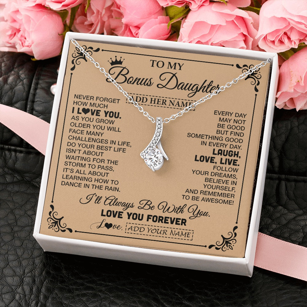 Alluring Beauty Necklace 14K White Gold Finish | 2 | Personalized To My Bonus Daughter Gifts Necklace From Stepmom Never Forget How Much I Love You Stepdaughter Birthday Gifts Christmas Gift Box Message Card | https://siriusteestore.
