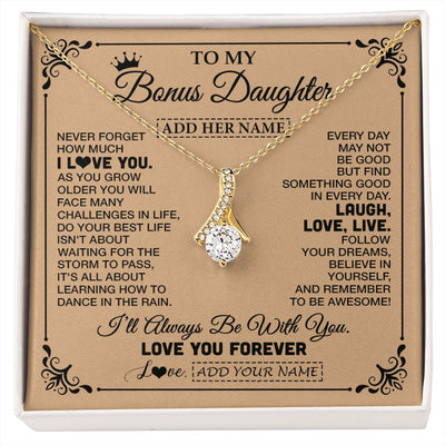 Alluring Beauty Necklace 18K Yellow Gold Finish | 1 | Personalized To My Bonus Daughter Gifts Necklace From Stepmom Never Forget How Much I Love You Stepdaughter Birthday Gifts Christmas Gift Box Message Card | https://siriusteestore.