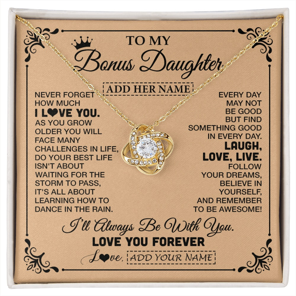 Love Knot Necklace 18K Yellow Gold Finish | 1 | Personalized To My Bonus Daughter Gifts Necklace From Stepmom Never Forget How Much I Love You Stepdaughter Birthday Gifts Christmas Gift Box Message Card | https://siriusteestore.