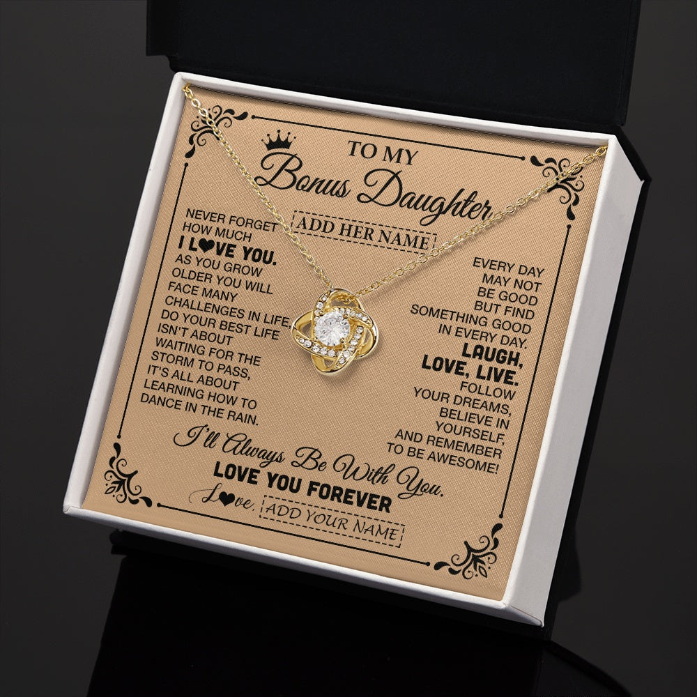 Love Knot Necklace 18K Yellow Gold Finish | 2 | Personalized To My Bonus Daughter Gifts Necklace From Stepmom Never Forget How Much I Love You Stepdaughter Birthday Gifts Christmas Gift Box Message Card | https://siriusteestore.
