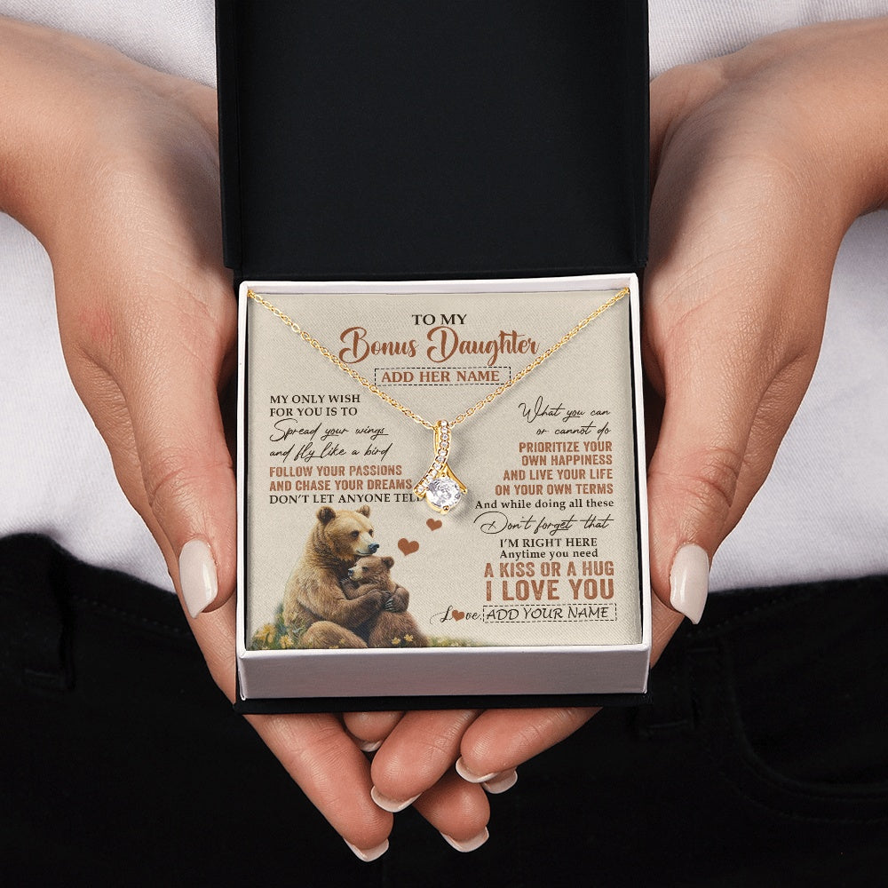 Alluring Beauty Necklace 18K Yellow Gold Finish | 2 | Personalized To My Bonus Daughter Gifts Necklace From Stepmom Stepdad Bear My Only Wish For You Stepdaughter Birthday Gifts Christmas Gift Box Message Card | siriusteestore.myshopify