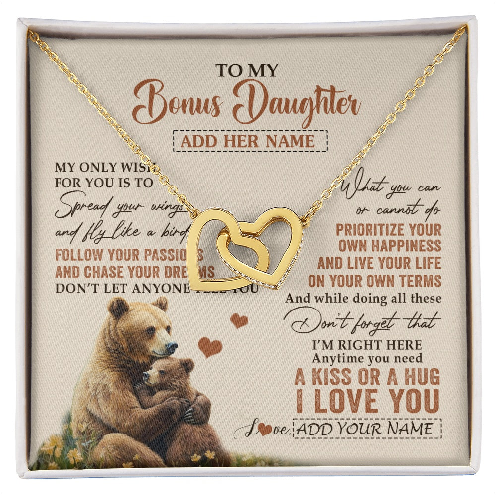 Interlocking Hearts Necklace 18K Yellow Gold Finish | 1 | Personalized To My Bonus Daughter Gifts Necklace From Stepmom Stepdad Bear My Only Wish For You Stepdaughter Birthday Gifts Christmas Gift Box Message Card | siriusteestore.myshopify