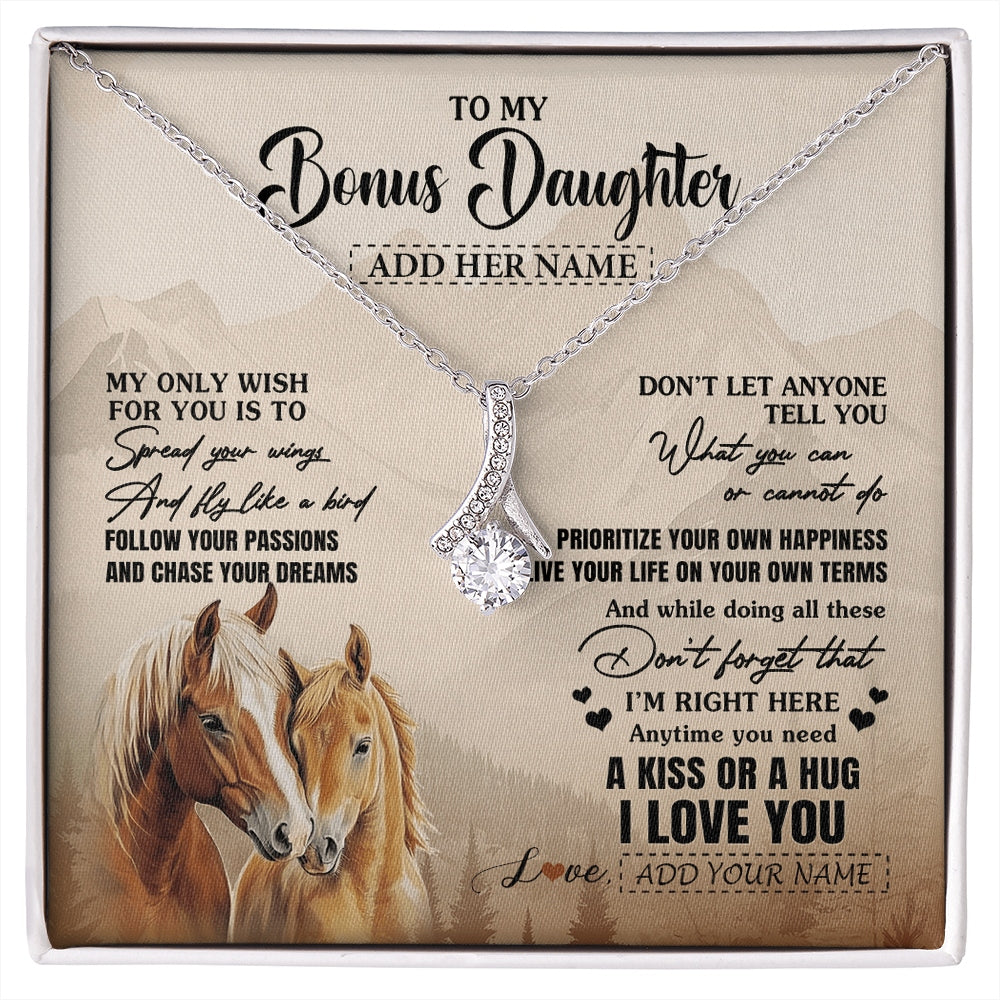 Alluring Beauty Necklace 14K White Gold Finish | 1 | Personalized To My Bonus Daughter Gifts Necklace From Stepmom Stepdad Horse My Only Wish For You Stepdaughter Birthday Gifts Christmas Gift Box Message Card | https://siriusteestore.