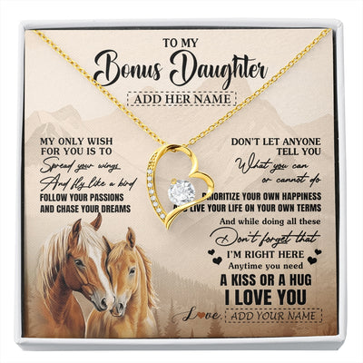 Forever Love Necklace 18K Yellow Gold Finish | 1 | Personalized To My Bonus Daughter Gifts Necklace From Stepmom Stepdad Horse My Only Wish For You Stepdaughter Birthday Gifts Christmas Gift Box Message Card | https://siriusteestore.