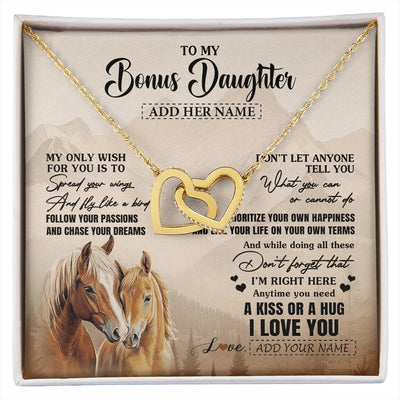 Interlocking Hearts Necklace 18K Yellow Gold Finish | 1 | Personalized To My Bonus Daughter Gifts Necklace From Stepmom Stepdad Horse My Only Wish For You Stepdaughter Birthday Gifts Christmas Gift Box Message Card | https://siriusteestore.