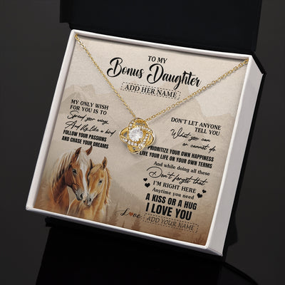 Love Knot Necklace 18K Yellow Gold Finish | 2 | Personalized To My Bonus Daughter Gifts Necklace From Stepmom Stepdad Horse My Only Wish For You Stepdaughter Birthday Gifts Christmas Gift Box Message Card | https://siriusteestore.