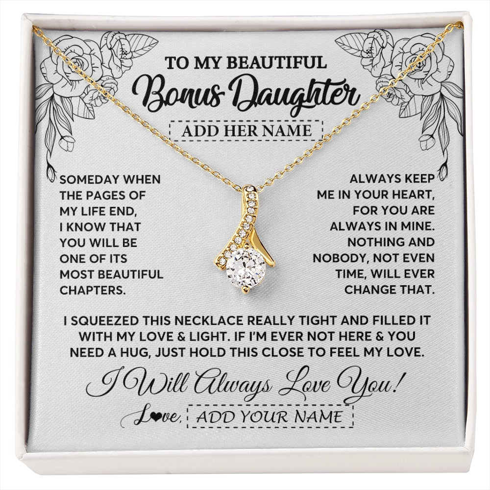 Alluring Beauty Necklace 18K Yellow Gold Finish | 1 | Personalized To My Bonus Daughter Gifts Necklace From Stepmom Stepdad Someday When The Pages Birthday Stepdaughter Christmas Graduation Gift Box Message Card | https://siriusteestore.